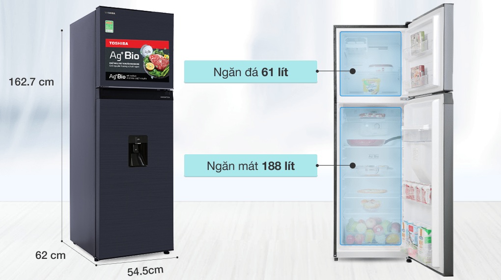 Tủ Lạnh Toshiba Inverter 249 Lít GR-RT325WE-PMV(06)-MG - ngăn đá và ngăn lạnh